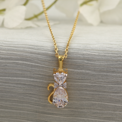 Gold-Plated Cat Design Pendant Necklace