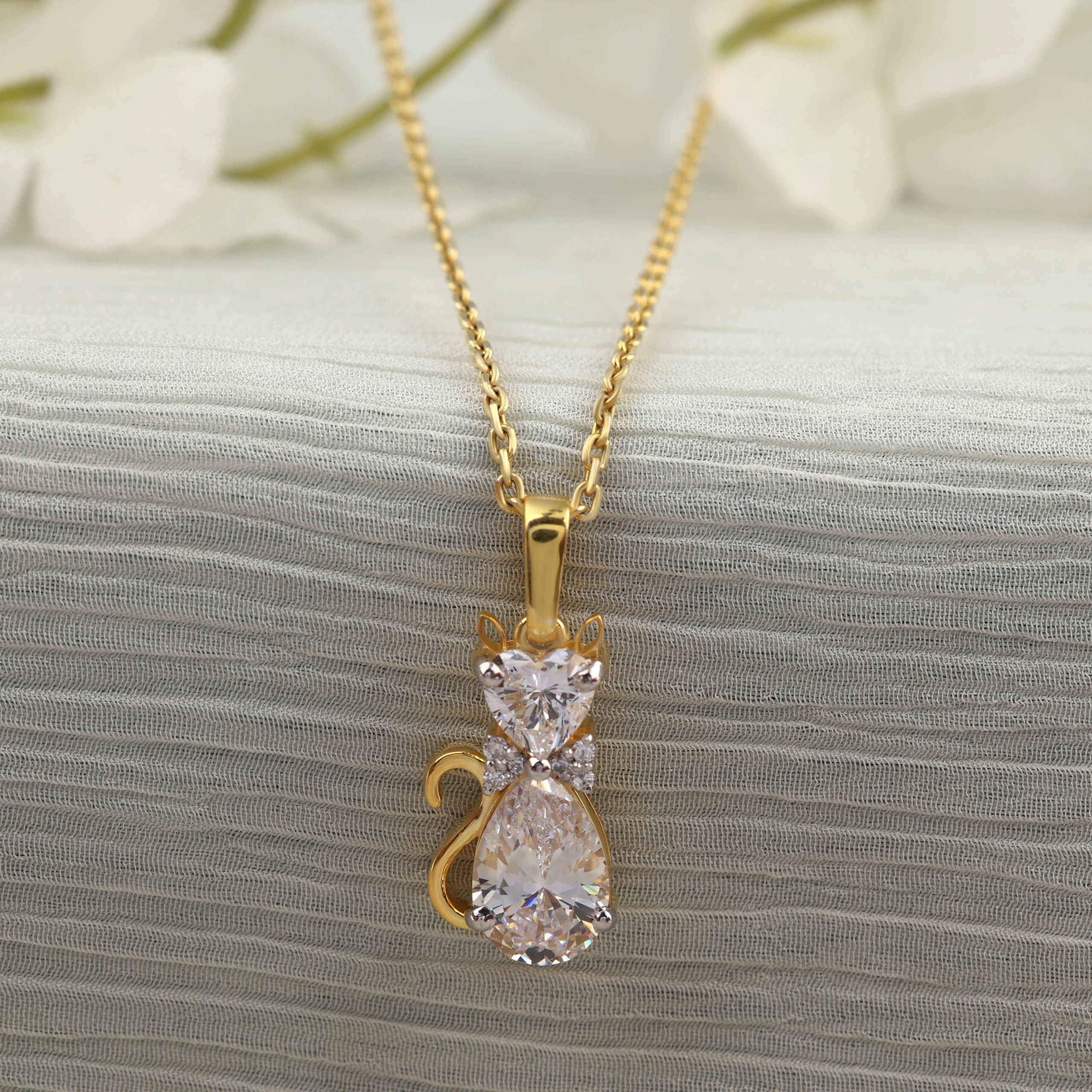 Gold-Plated Cat Design Pendant Necklace