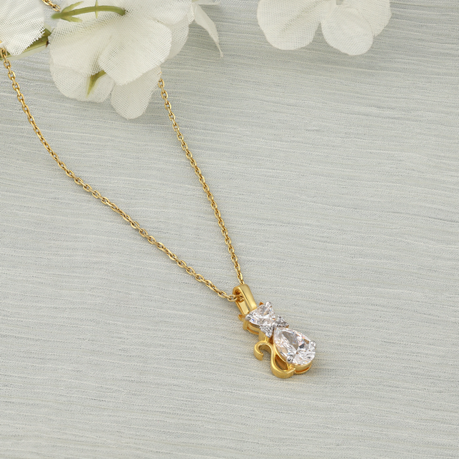 Gold-Plated Cat Design Pendant Necklace