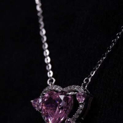 925 Silver Heart Pendant with Pink Moissanite