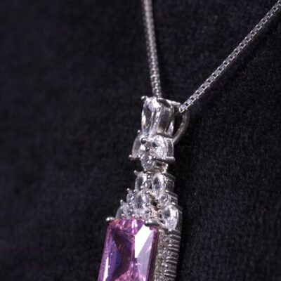 925 Silver Pendant Set with Pink Moissanite